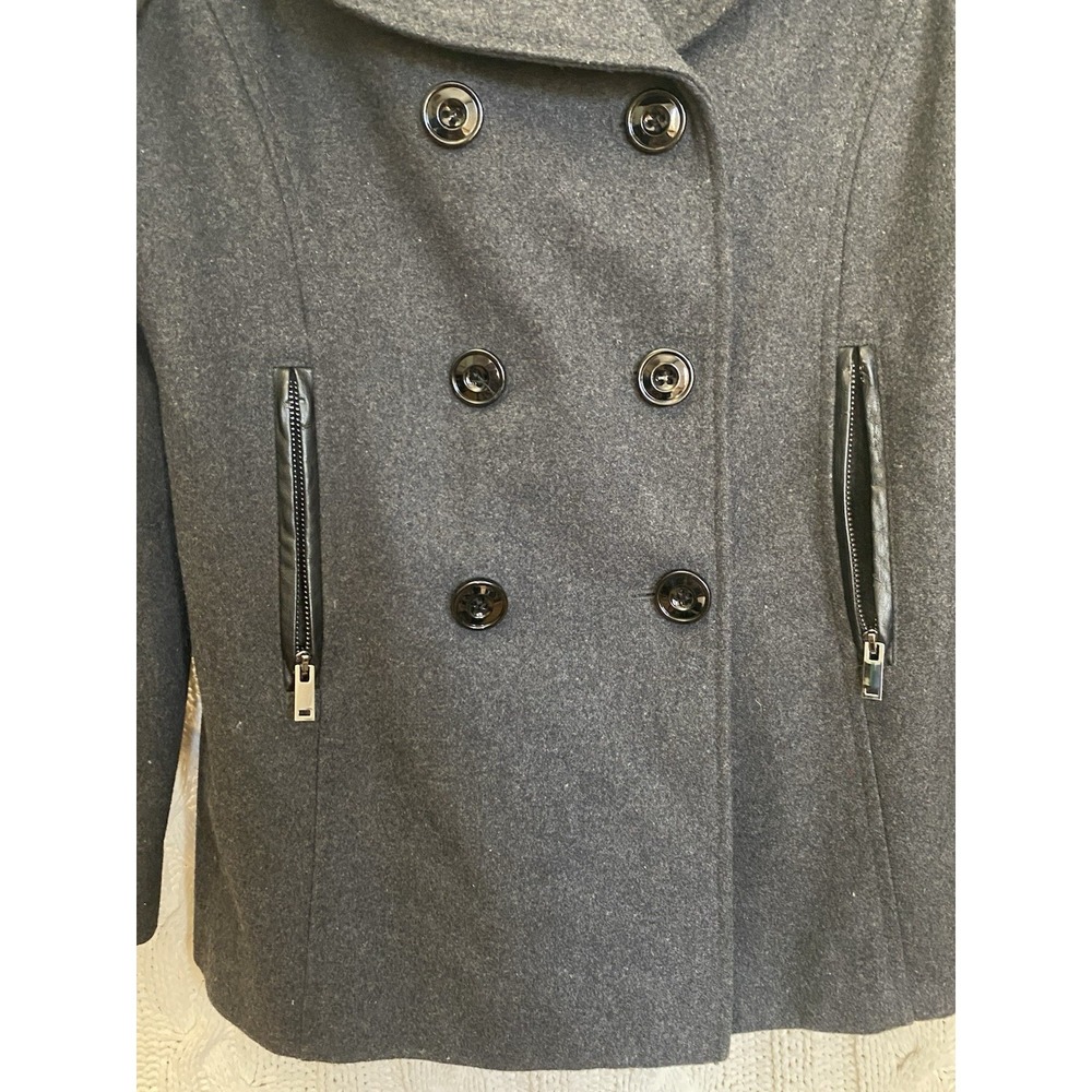Black Rivet Wool‎ Blend Black Double Breasted Zip Pockets Peacoat Women M - Picture 5 of 12